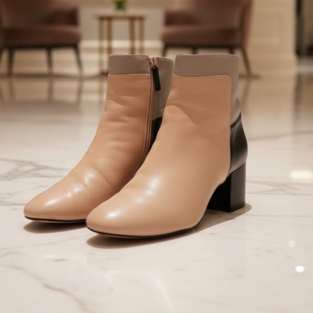 Cole Haan Grand.os Tan/Gray/Black Colorblock w/block Heel Dress Boots Size 8.5
